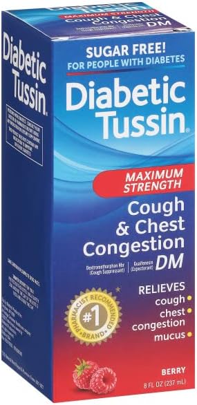 Diabetic Tussin DM Max Strength Cough & Chest Congestion Relief, Safe for Diabetics, Berry Flavored, 8 fl oz. (Pack of 1)
