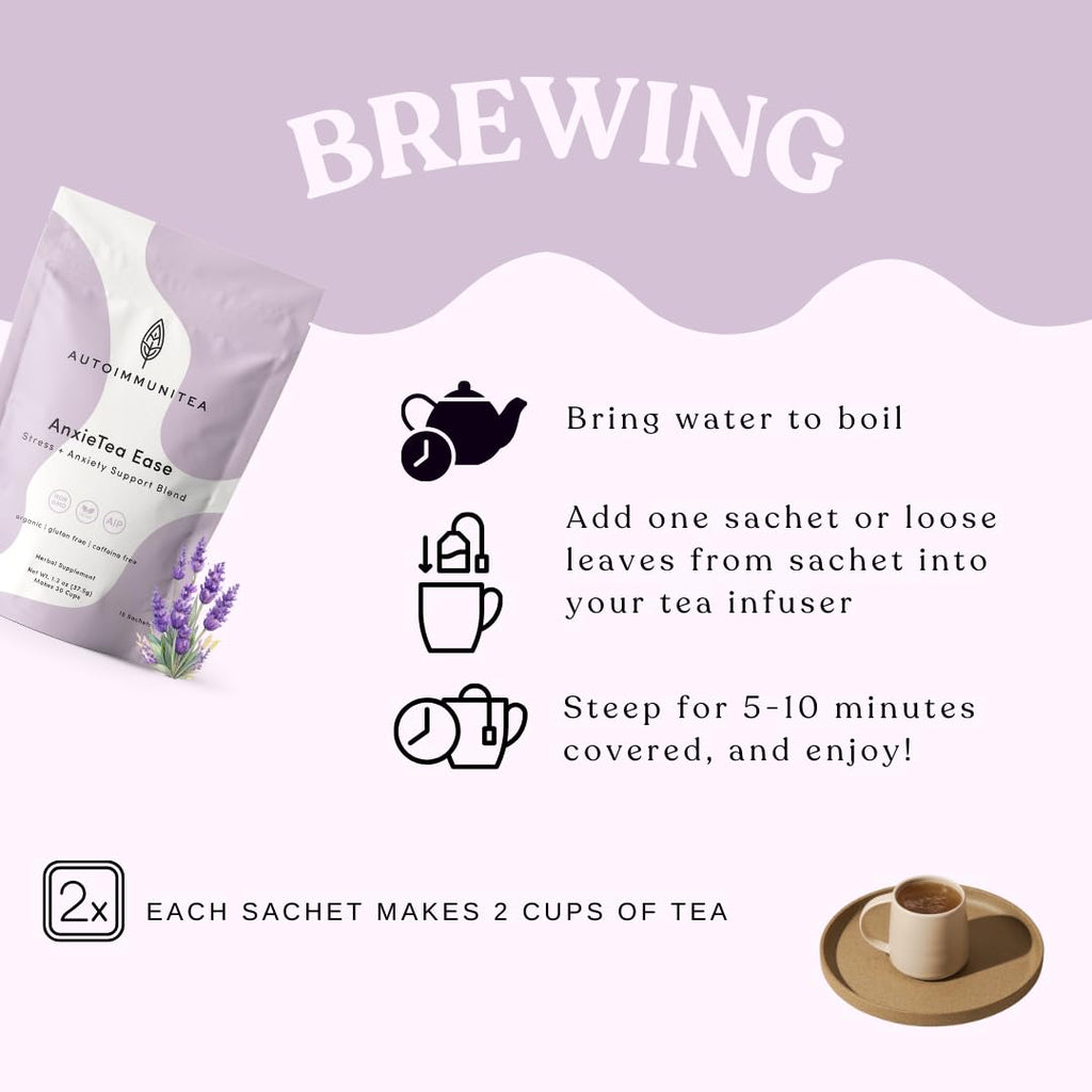 AutoimmuniTea – AIP Stress Relief, Bedtime Blend for Restful Sleep, Calming Tea for Stress, Lavender, Tulsi, Passion Flower Organic Blend - 15 Tea Bags (30 Cups)