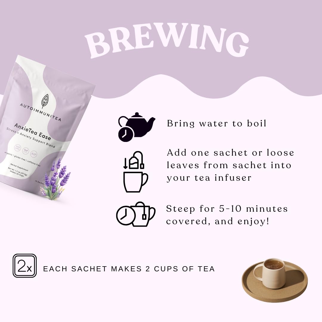 AutoimmuniTea – AIP Stress Relief, Bedtime Blend for Restful Sleep, Calming Tea for Stress, Lavender, Tulsi, Passion Flower Organic Blend - 15 Tea Bags (30 Cups)