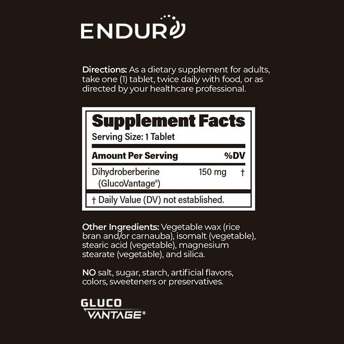 Endur Dihydroberberine SR, Helps Support Blood Sugar Health, Metabolism & A Healthy Weight, Gluten Free, 150mg (180 Tablets)