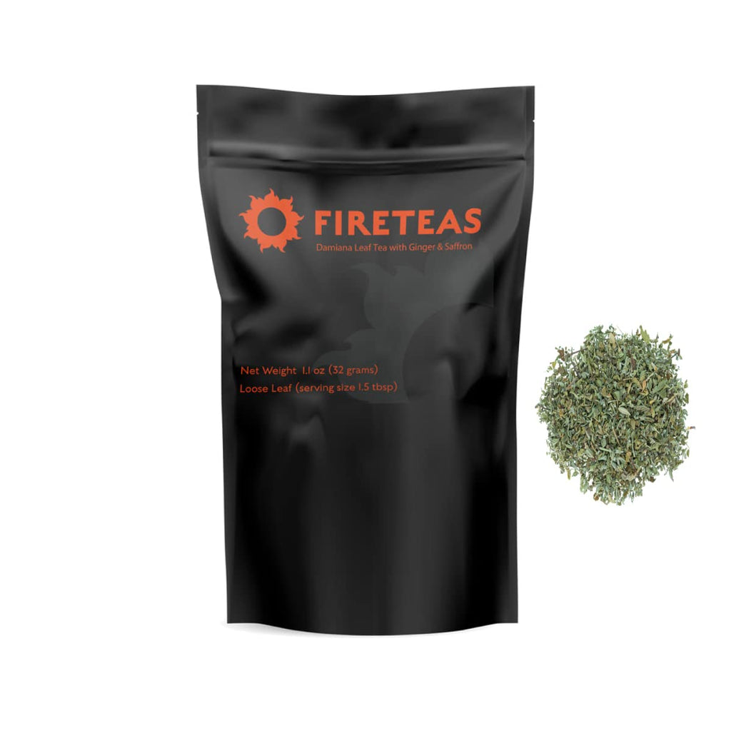FIRE TEAS Organic Damiana Leaf Herbal Tea with Saffron & Ginger - Health, Wellness & Stamina for Men & Women -