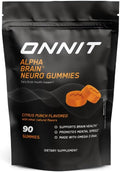 ONNIT Alpha Brain Neuro Focus Gummies - Vegan Gummies with Omega-3s, Lutein, Zeaxanthin & Caffeine - Brain, Eye & Focus Supplement for Men & Women†, Citrus Punch Flavor, 90 Count