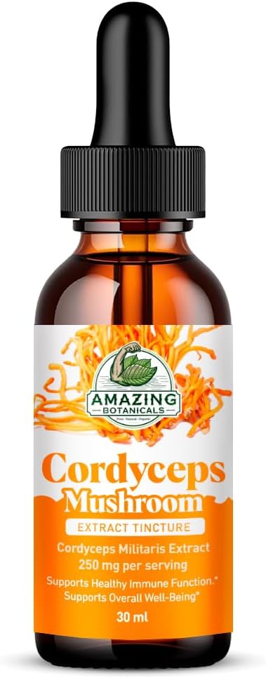 Cordyceps Mushroom Extract Tincture – 250mg per Serving – Dual Extract Liquid Supplement – Energy & Endurance Support – Vegan, Non-GMO, USA Made, Sugar & Alcohol-Free Drops – 1oz bottle, 30mL