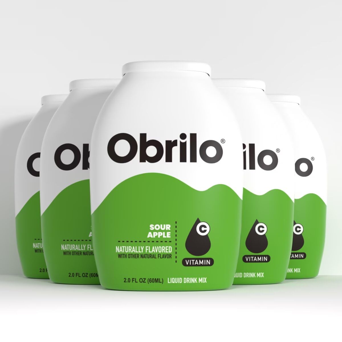 Obrilo Water Enhancer Liquid Flavoring Drops - ZERO Sugar/Calorie, Dye Free, Naturally Flavored Drink Syrup, 2.0 fl oz x 5 Bottles for Kids & Adults (Sour Apple)
