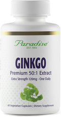 Paradise Herbs Ginkgo Biloba Extract, Super Potent, Ultra Pure, Vegan, Non GMO, Gluten Free, 60 Vegetarian Capsules