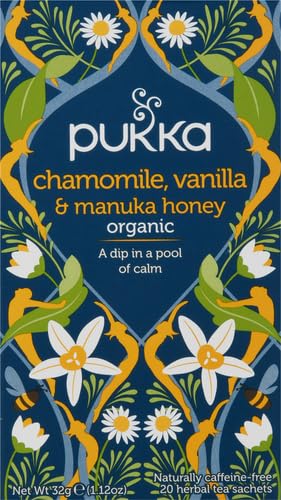 Pukka Calming Chamomile, Vanilla & Manuka Honey Organic Herbal Tea, Soothing Organic Tea Infusion Selection, Honey & Fennel Blend, Caffeine Free, 20 Total Tea Bags (Pack of 2)