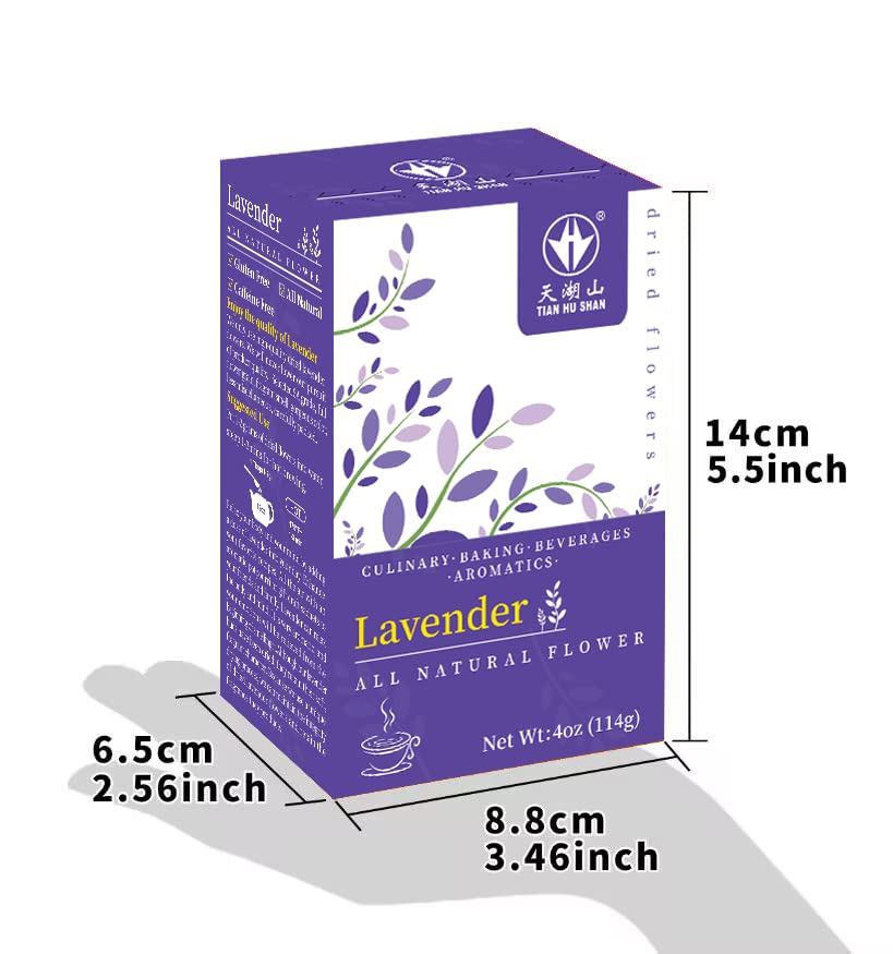 TIAN HU SHAN Dried Lavender Flower Buds, Culinary Food Grade for Baking, Fresh Fragrance, 4 Ounce, Caffeine Free Suger Free Vegan Herbal Tea, Packing in Bulks