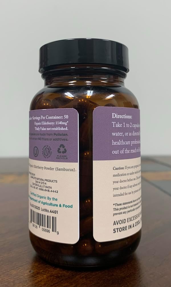 Organic Elderberry Capsules - Organic, Dried, & Pure Elderberry Sambucus Natural Immune Boost Capsules - 570 mg