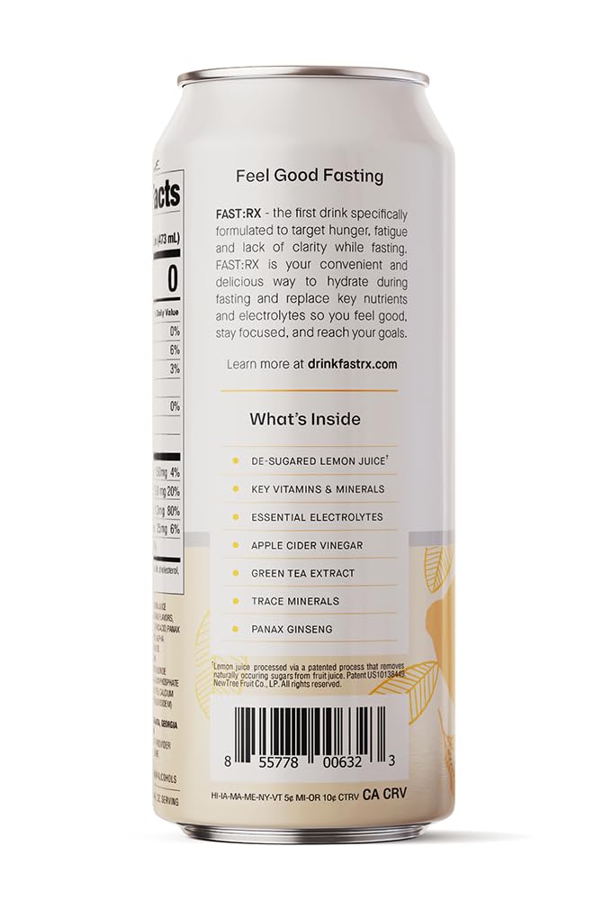 FASTRX Meyer Lemon Still Fasting Electrolyte Drink – Hunger Suppressant, Includes Essential Electrolytes and Vitamins, De-Sugared Lemon Juice – Zero Sugar, 16 Fl Oz (Pack of 12