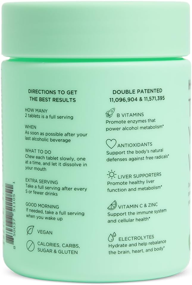 H-PROOF The Anytime You Drink Vitamin, Liver Health & Immunity Support with Electrolytes, Milk Thistle, and Vitamins B & C - 40 Chewable Tablets (20 Servings), Vegan, Black Cherry