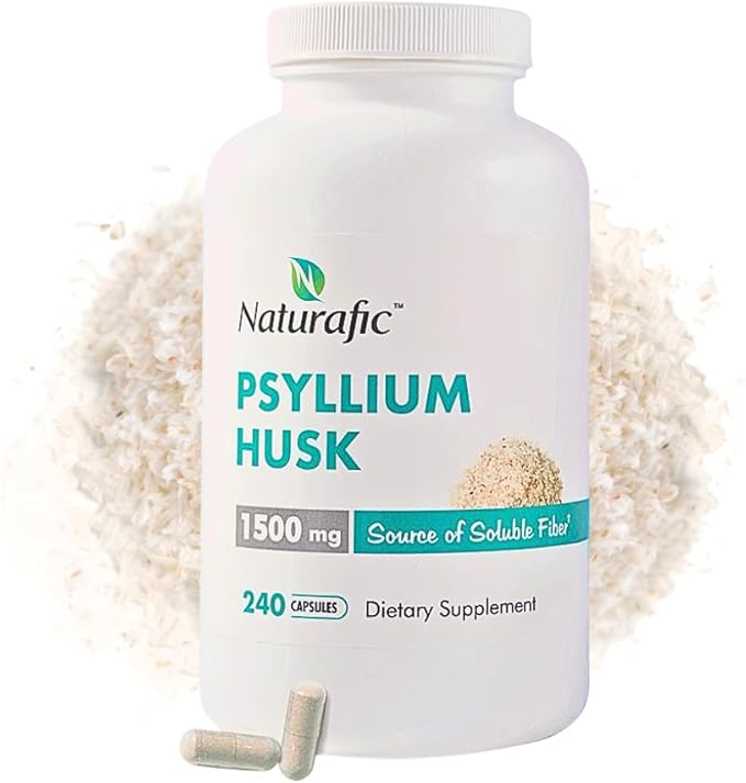 Psyllium Husk Capsules 1500mg – 100% Natural Fiber Supplement for Digestive Health & Regularity – Supports Gut Health & Weight Management – Non-GMO – 240 Capsules