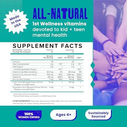 SAM+LEO EYES+ Kids Gummy Vitamins - All Natural, Vegan Eye Vitamins for Kids & Teens - Vitamin A, Zinc, Lutein and Zeaxathin Gummies - Orange Flavor - 60/ct