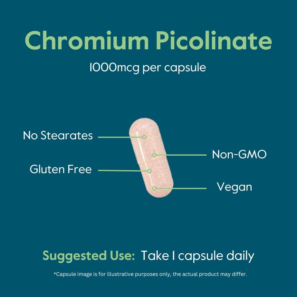 BESTVITE Chromium Picolinate 1000mcg (240 Vegetarian Capsules) - No Stearates - No Dicalcium Phosphate - Vegan - Gluten Free - Non-GMO