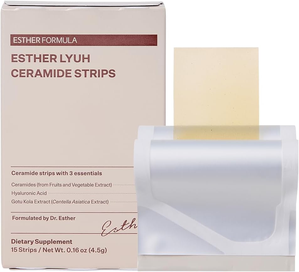 ESTHER FORMULA Ceramide Strips (300mg×15) Fast-Absorbing Oral Film with Phytoceramides & Hyaluronic Acid for Skin Hydration, Skin Barrier Support & Elasticity – Korean Beauty Supplement | Made in USA