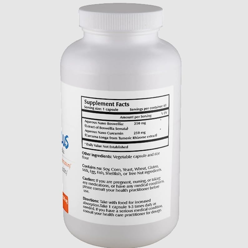 Nano Curcumin Plus Capsules - 500 mg (60 Count) - Nano Particle Size Turmeric & Boswellia for High Absorption - Supports Overall Health - Gluten Free, Non GMO, Vegan