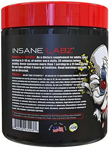 Insane Labz Psychotic, High Stimulant Pre Workout Powder, Extreme Lasting Energy, Focus and Endurance with Beta Alanine, Creatine Monohydrate DMAE, 35 Srvgs (Watermelon)