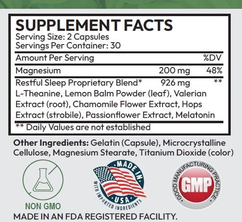 Ground Level Restful Sleep Formula with Advanced Sleep Blend, Industry Leading 200mg Magnesium and L-Theanine for Adults Plus Melatonin, Chamomile, Lemon Balm, Passionflower, and Valerian Root