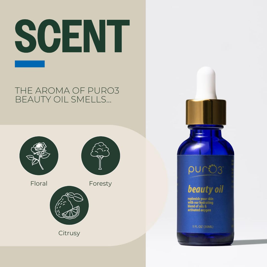PurO3 Beauty Oil – Vegan Hydrating Face Oil with Activated Oxygen – Natural Skin Care for Radiant and Smooth Skin, 30 ml