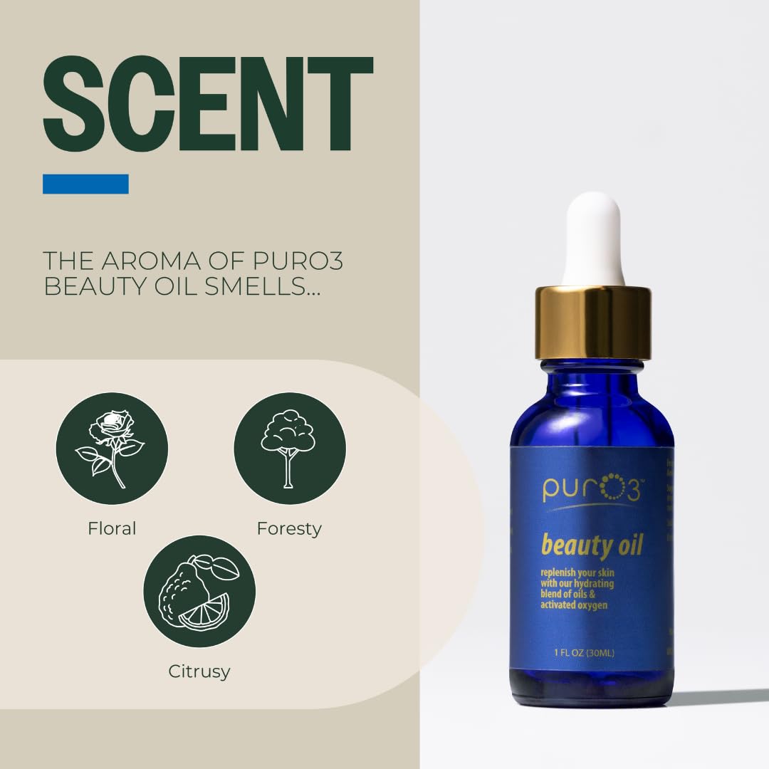 PurO3 Beauty Oil – Vegan Hydrating Face Oil with Activated Oxygen – Natural Skin Care for Radiant and Smooth Skin, 30 ml