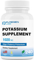 Puregen Labs Potassium Bicarbonate Supplement 1020 mg | Non-GMO | Gluten Free | Made in USA | 240 Vegetarian Capsules