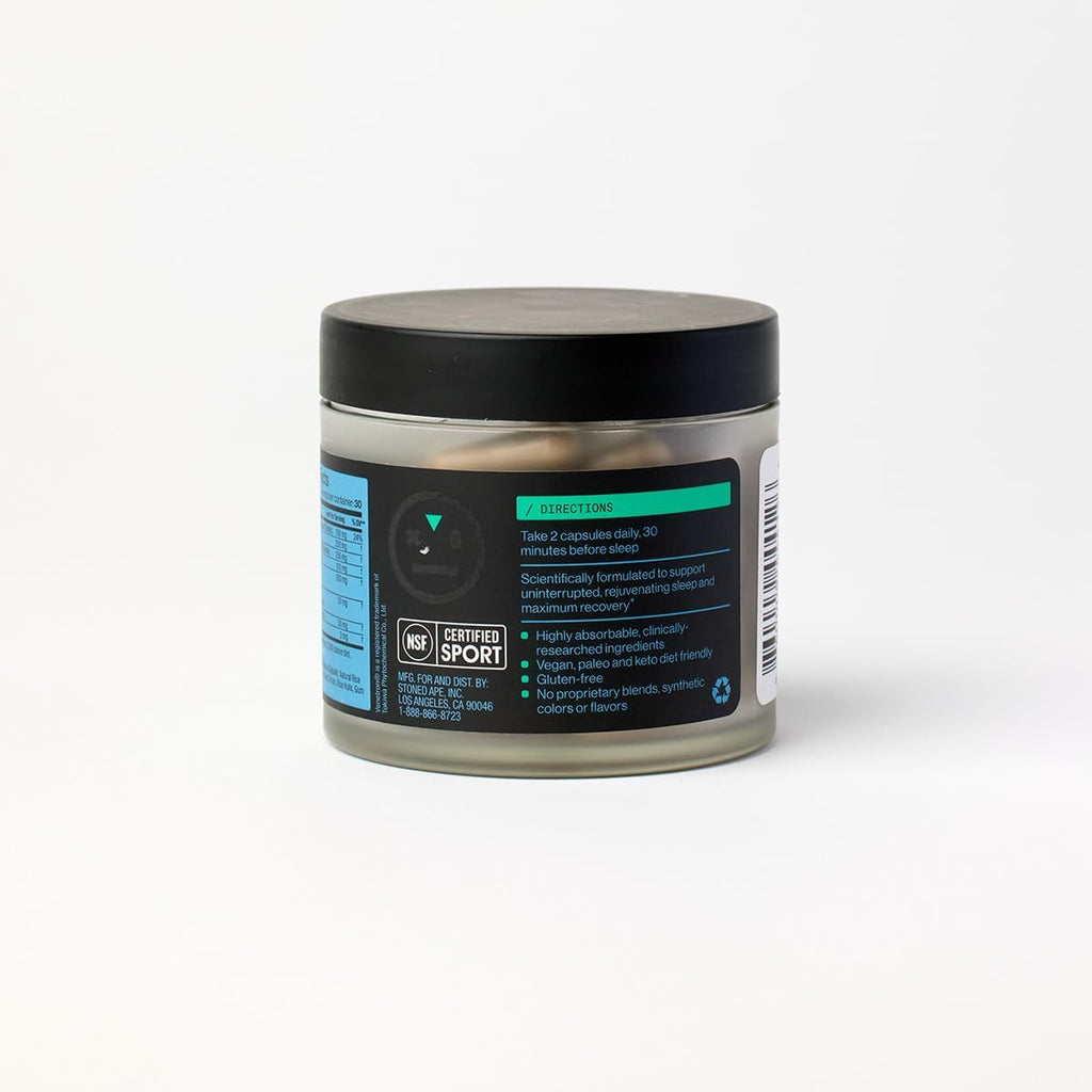 Stoned Ape Dream - Nootropic & Adaptogen Sleep Aid - Supports Sleep & Recovery - Venetron, Valerian Root, Melatonin, Mg, GABA, Lemon Balm, Shiitake - Keto, Paleo, Vegan - NSF Sport Certified