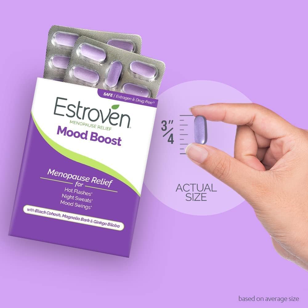 Estroven Mood Boost for Menopause Relief, Helps Reduce Hot Flashes & Night Sweats, Helps Manage Mood Swings, 30 Count