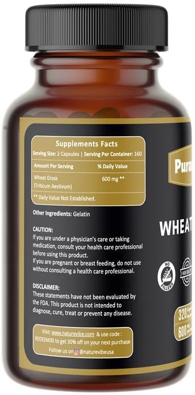 Wheatgrass Premium 320 Capsules Non-GMO and Gluten Free | Herbal Supplement | 600 mg Per Serving | Made with 100% Herb Wheat Grass