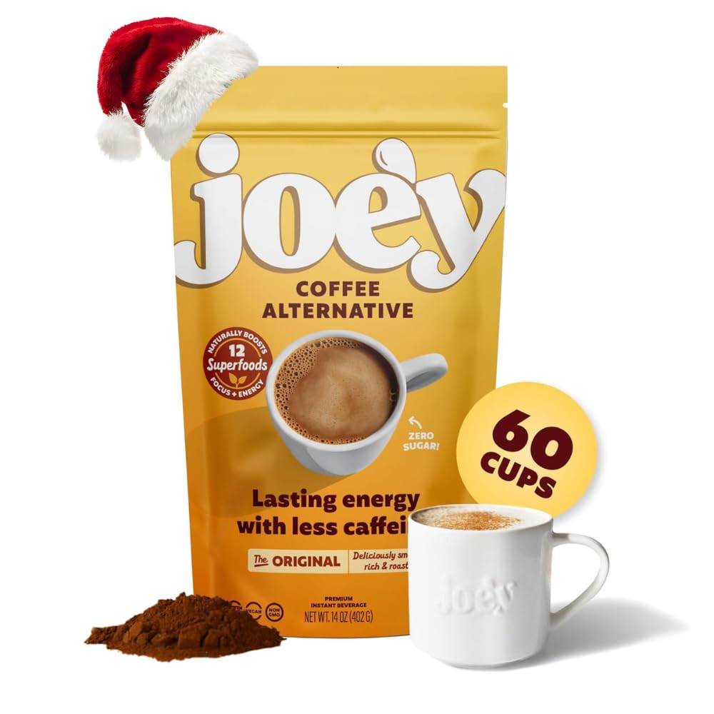 Joey Mushroom Coffee Alternative with Cacao Dandelion Root, and Chicory, Instant Mushroom Coffee Substitute with Superfoods, Vegan Gluten-Free Energy Drink for Focus and Calm, 60 Servings