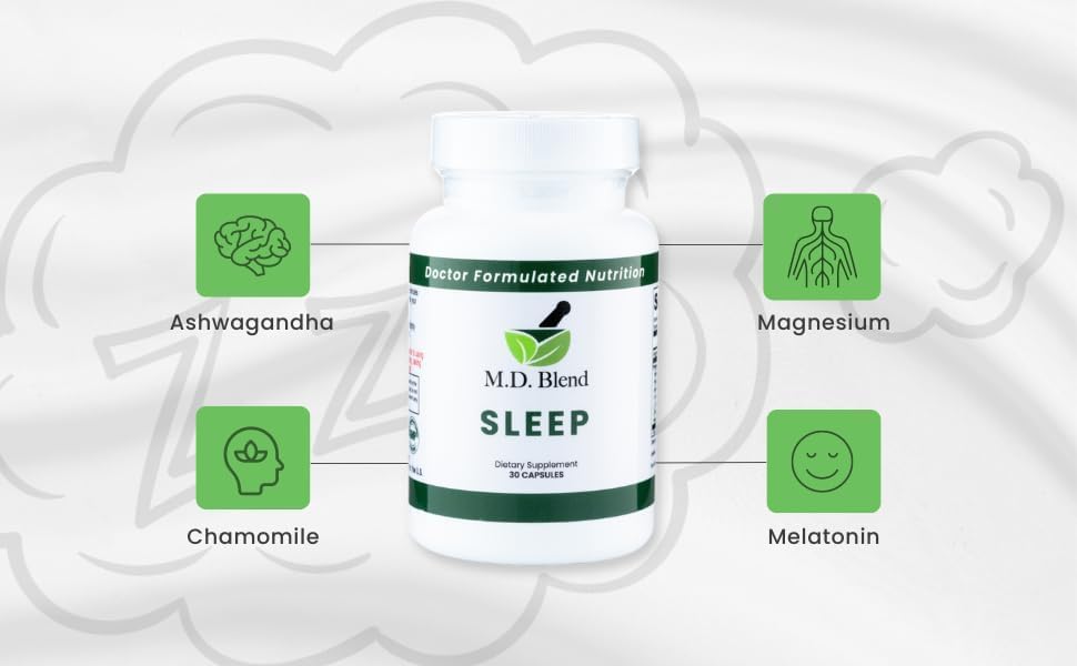 Sleep - Natural Supplement with L-Theanine, Ashwagandha, Magnesium, Valerian Root, Melatonin - Non-Habit Forming Formula for Deep Sleep & Rejuvenating Rest - 60 Capsules