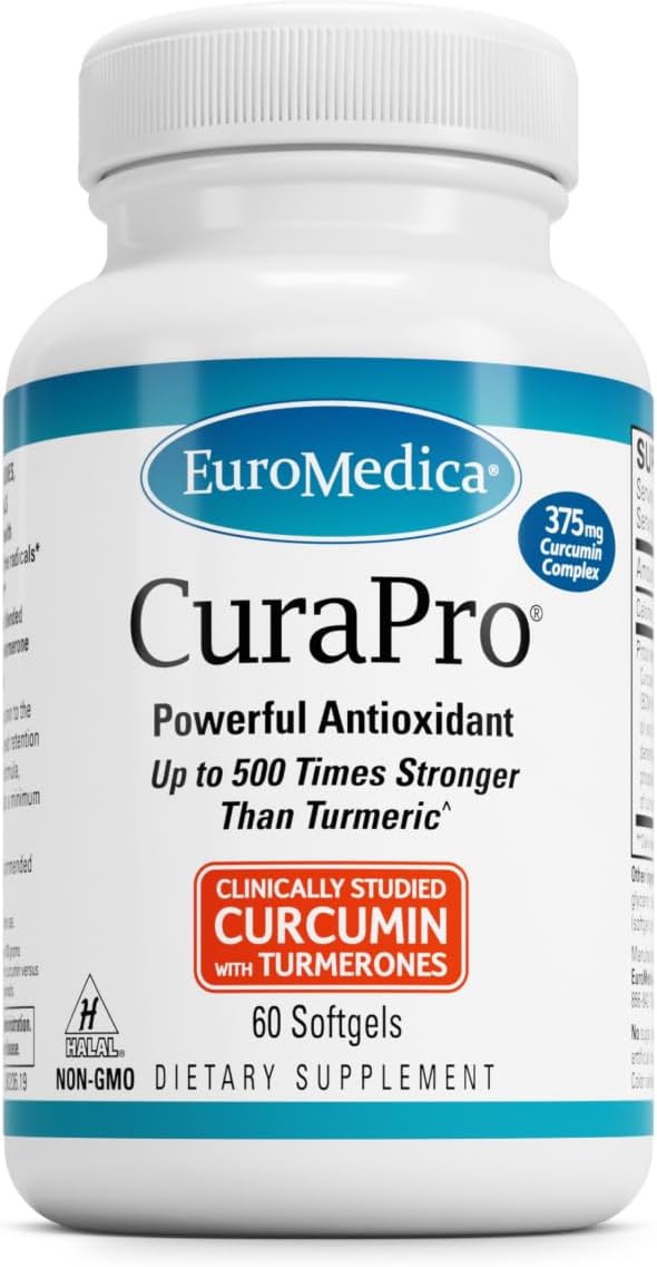EuroMedica CuraPro 375 mg - Liver, Heart & Brain Health Support - Turmeric Essential Oil for Immune System & Antioxidant Support - Up to 500x Stronger Than Turmeric - Non-GMO - 60 Softgels