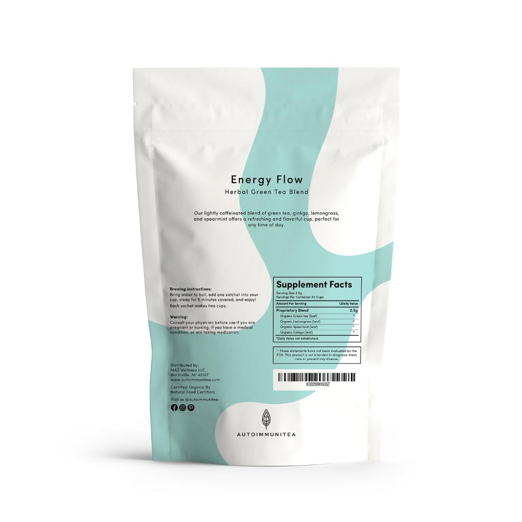 AutoimmuniTea –- AIP Energy Tea Blend, for Energy Boost, Cognitive Function, with Organic Green Tea, Lemongrass, and Spearmint - 15 Tea Bags (30 Cups)