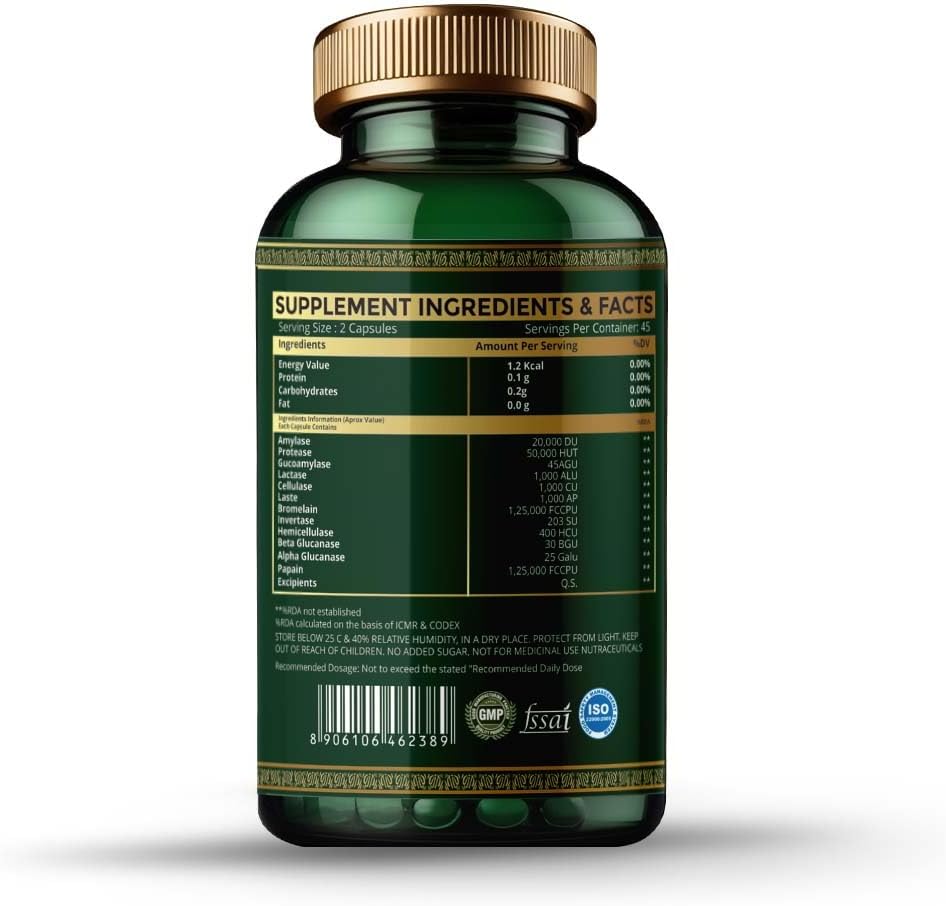 HERBS & SEEDS Digestive Enzyme Capsules Support Digestion & Gut Health Promote Metabolism - for Men & Women - 90 Capsules