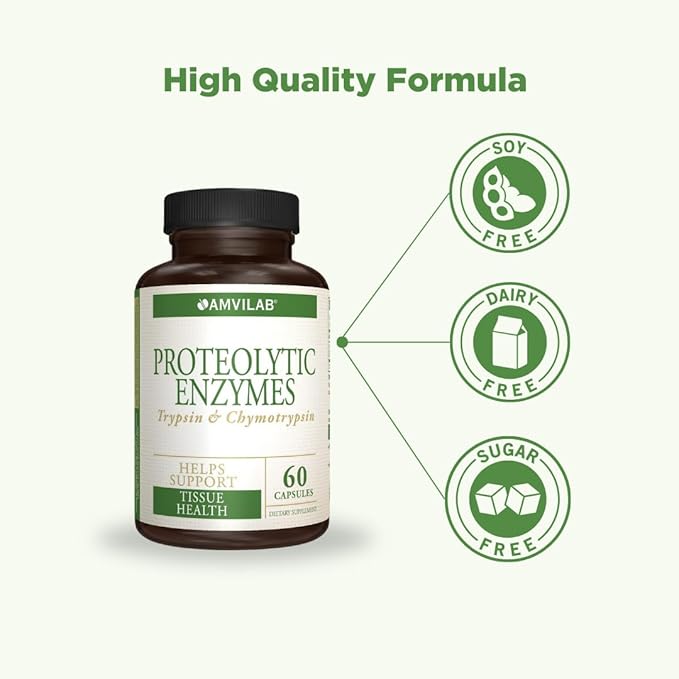 Proteolytic Enzymes with Trypsin & Chymotrypsin - Digestive Enzyme Support - Helps Maintain Tissue, Immune & Circulatory Health | Made in USA | Dietary Supplement - 60 Capsules