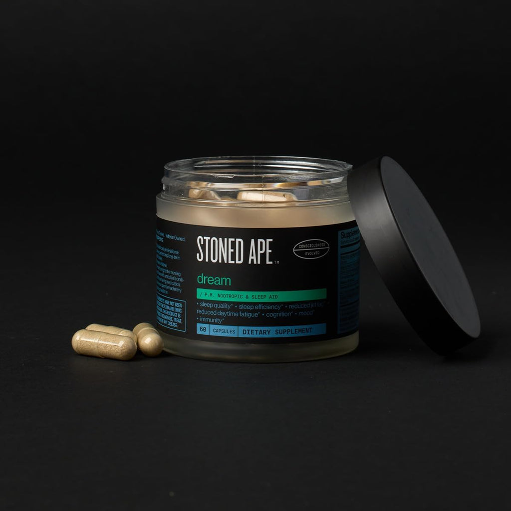 Stoned Ape Dream - Nootropic & Adaptogen Sleep Aid - Supports Sleep & Recovery - Venetron, Valerian Root, Melatonin, Mg, GABA, Lemon Balm, Shiitake - Keto, Paleo, Vegan - NSF Sport Certified