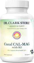Dr. Clark Store Coral Cal-Mag K2 – 993mg, 100 Gelatin Capsules, Supports Bone Health, pH Balance, 72 Trace Minerals & Vitamin K