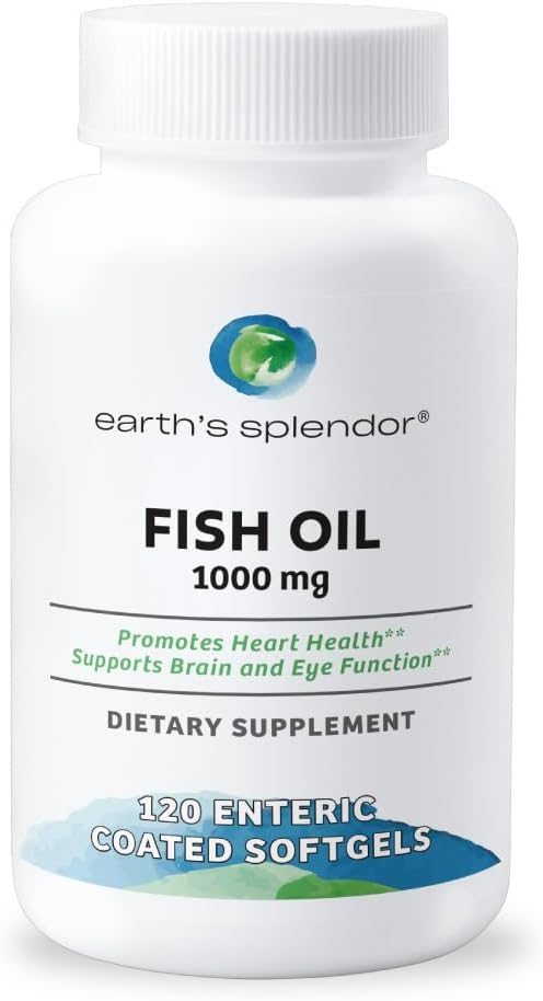 Earth's Splendor Fish Oil Supplement, 120 Softgels, 500mg EPA / 250mg DHA 1000mg, Enteric-Coated, 4 Month Supply