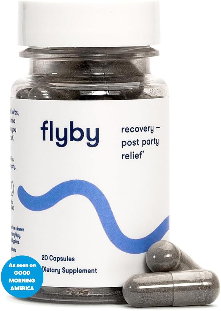 Flyby Recovery Supplement - All The Hang, Without The Over!™ - with Milk Thistle, Vitamin C, Activated Charcoal, and Apple Cider Vinegar - Pre & Post Drinking Formula (20 Count)