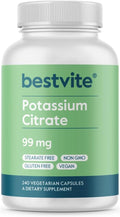 BESTVITE Filler-Free Potassium Citrate 99mg (240 Vegetarian Capsules) - No Stearates - No Fillers - Vegan - Gluten Free - Non GMO - Essential Mineral for Electrolyte Balance*
