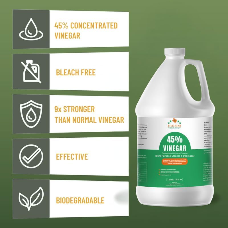 45% Vinegar Concentrated | White Vinegar for Cleaning and Garden | Home, and Outdoor Pure | Max Performance 9X Power | with Instructions (12 Gallons/ 1536 fl oz)