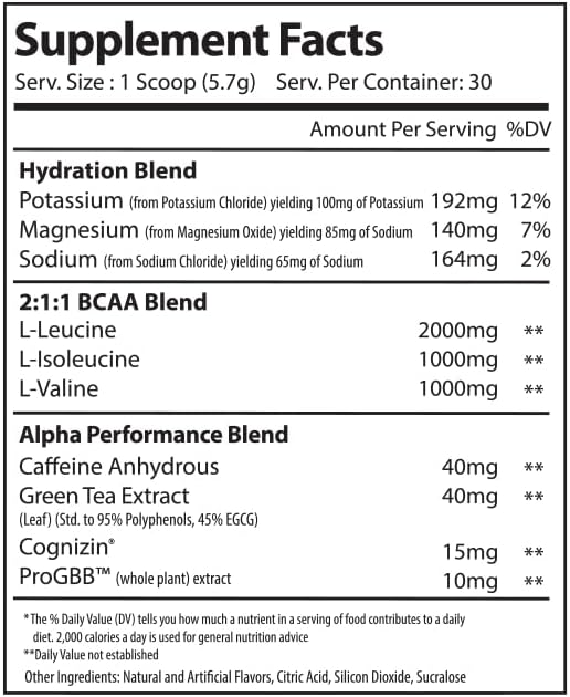 Alpha Supps Amino NRG+ BCAA Amino Energy Recovery Powder - Hydration Blend with Electrolytes - Focus Blend for Optimal Performance Support in Men & Women (30 Servings, Juicy Grape)