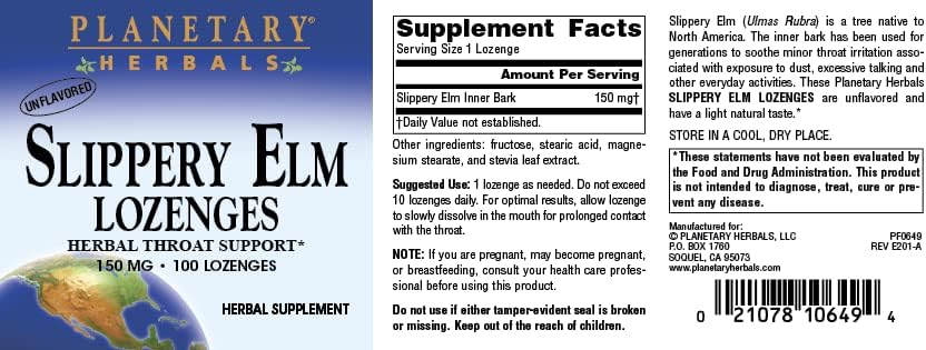 Planetary Herbals Slippery Elm Lozenges, Herbal Throat Support, 100 Lozenge