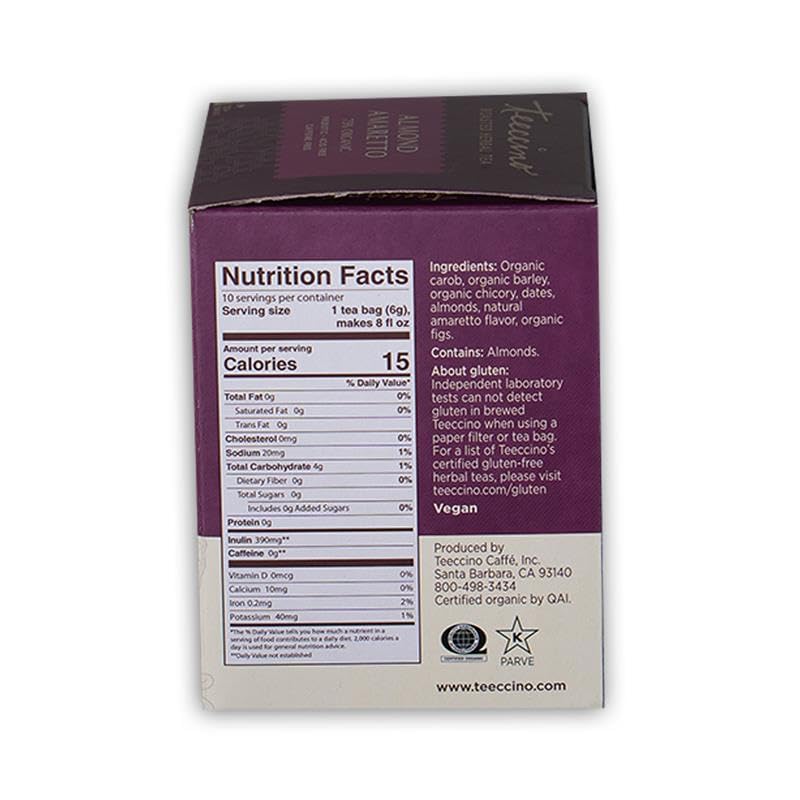 Teeccino Herbal Tea - Almond Amaretto - Rich & Roasted Herbal Tea That's Caffeine Free & Prebiotic for Natural Energy, 10 Tea Bags