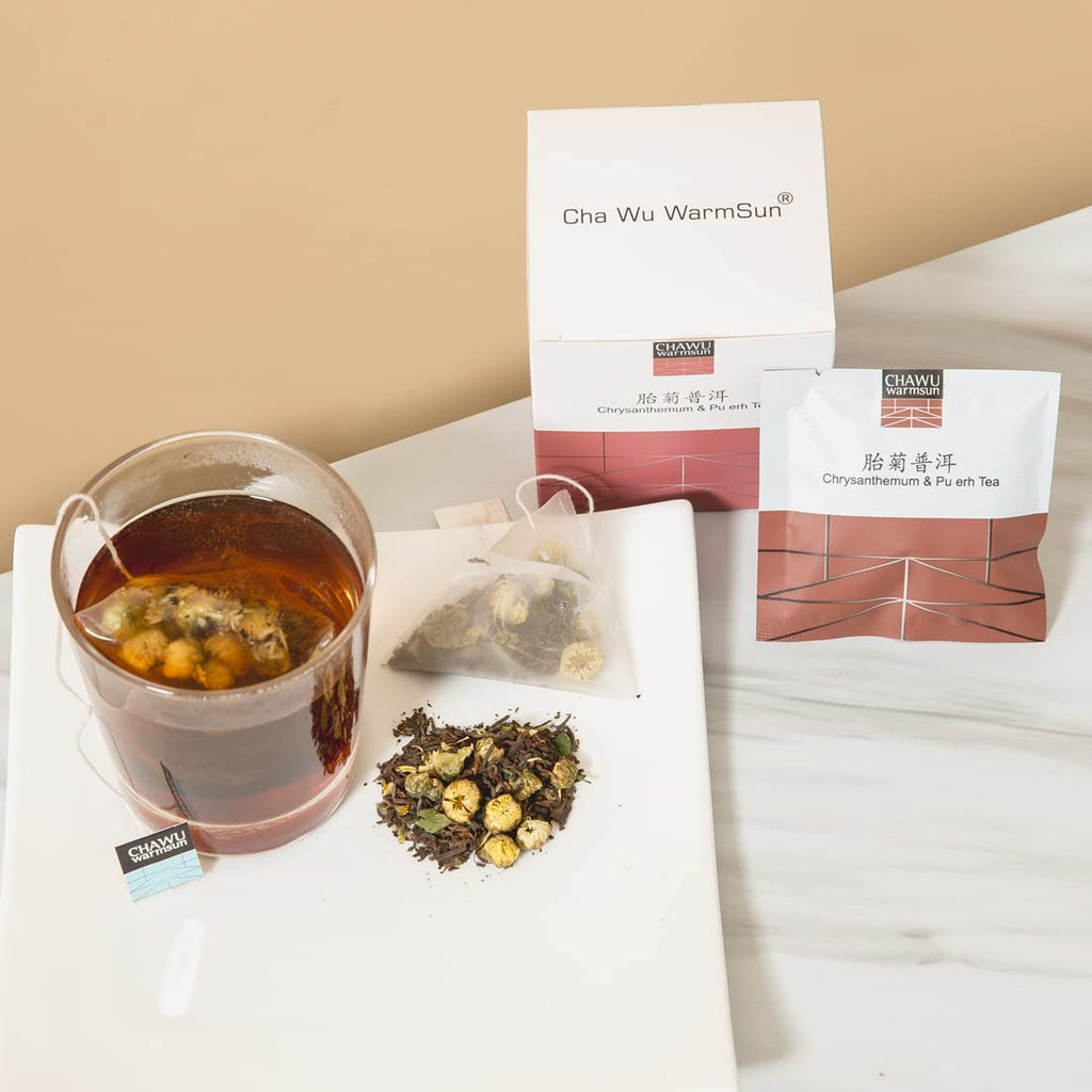 ChaWuWarmSun Chrysanthemum & Puerh Tea Bags,16 Tea bags,8 Count/Box(Pack of 2),Natural Chrysanthemum Tea Buds with Royal Puerh Tea Loose Leaf
