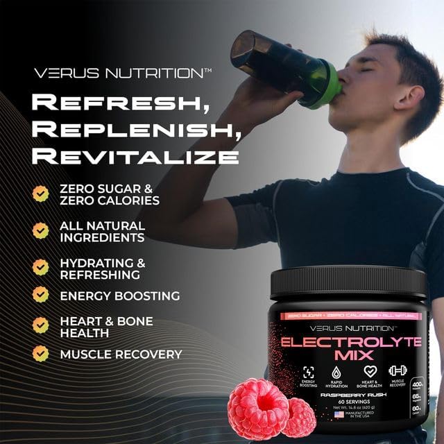 Electrolytes Powder No Sugar- Zero Calorie Hydration Powder | Sugar Free Electrolytes for Fasting, Keto & Vegan | Natural Ingredients Electrolyte Mix, 60 Servings