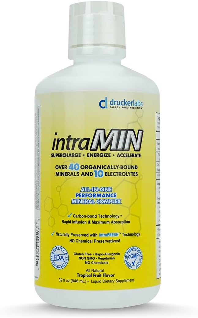 DRUCKER Labs - IntraMIN Organic Liquid Trace Minerals Dietary Supplement for Men, Women, Kids, Immune Support, Muscle Support, Non GMO, Gluten Free, Vegan, Electrolytes (32 oz., Tropical Fruit Punch)