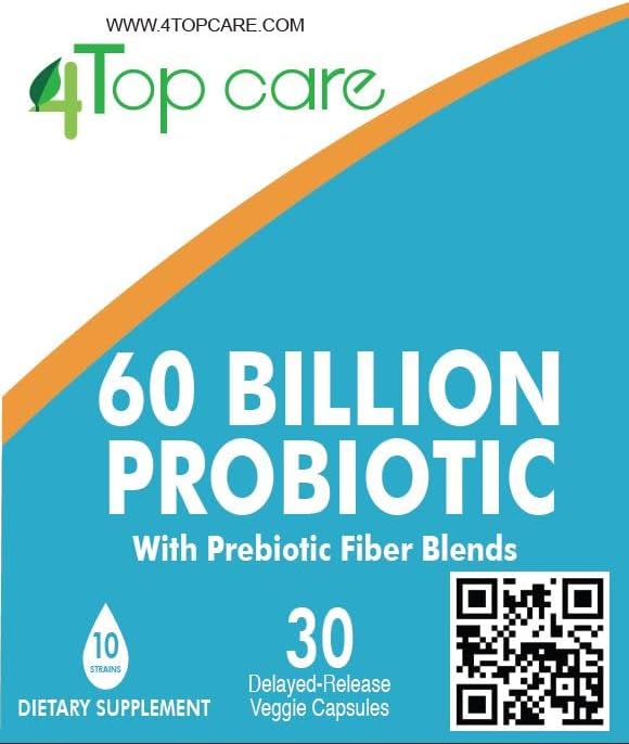 Probiotics 60 Billion CFU - 10 Strains + Organic Prebiotics - Immune, Digestive & Gut Health - Supports Occasional Constipation, Diarrhea, Gas & Bloating - for Women & Men (30 Count)