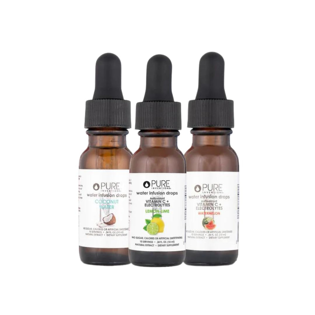 Pure Inventions - Coconut Water, Lemon Lime & Watermelon Water Infusion Drops - Antioxidants, Vitamin C & Electrolytes - Health & Wellness - Immunity Support -Sugar Free, Zero Calorie -12 Servings ea.