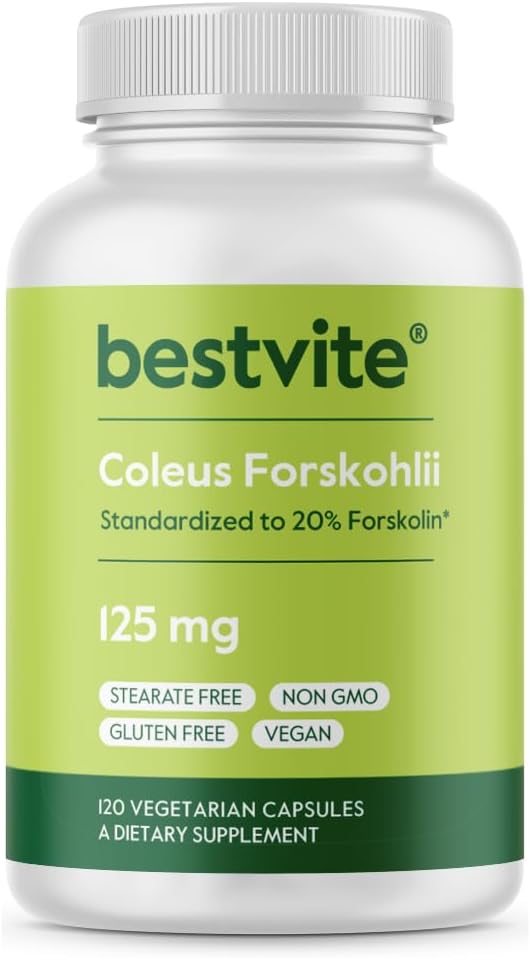 BESTVITE Coleus Forskohlii 125 mg - 20% Forskolin (120 Vegetarian Capsules) - Made with Forslean The only Forskolin Ingredient Backed by Clinical Studies.