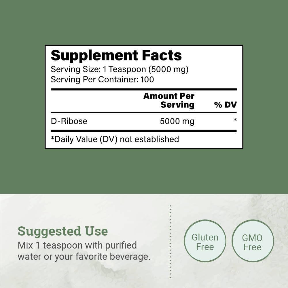 Earth Harmony D-Ribose Powder 5000mg - Great for Exercise Performance, Post-Workout, and Heart Health - Similar to D Ribose Capsules - 17.6 Oz