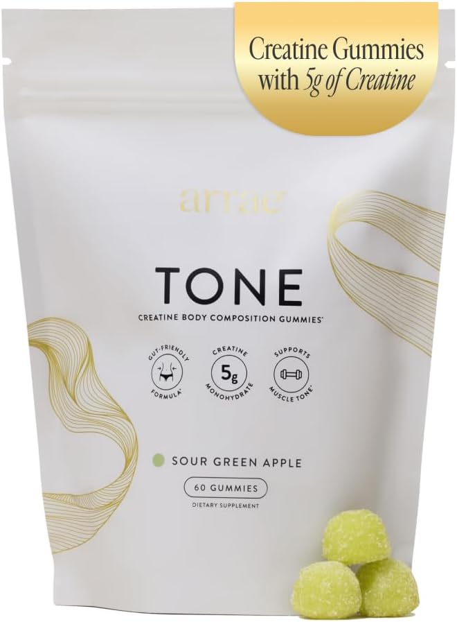 Arrae Tone Gummies – Creatine Monohydrate 5g for Women – Support Lean Muscle, Strength & Recovery – Hormone-Friendly Muscle Toning Supplement – Sour Green Apple Flavor – 60 Count (Sour Green Apple)